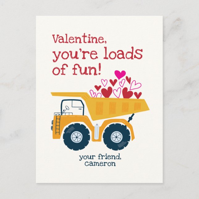 Load of Fun Dump Truck Valentine's Day Postcard (Front)