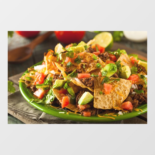 Loaded Beef and Cheese Nachos Mexican Food Picture Window Cling (Sheet)