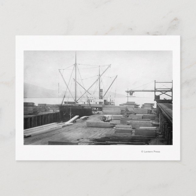 Loading Lumber in General Hubbard Ship Postcard (Front)