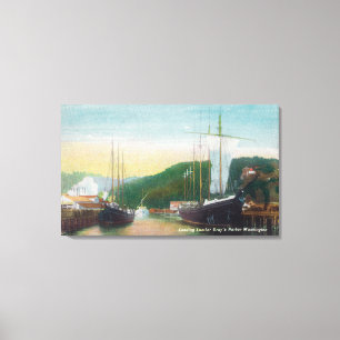 Loading Lumber on Schooners Scene Canvas Print