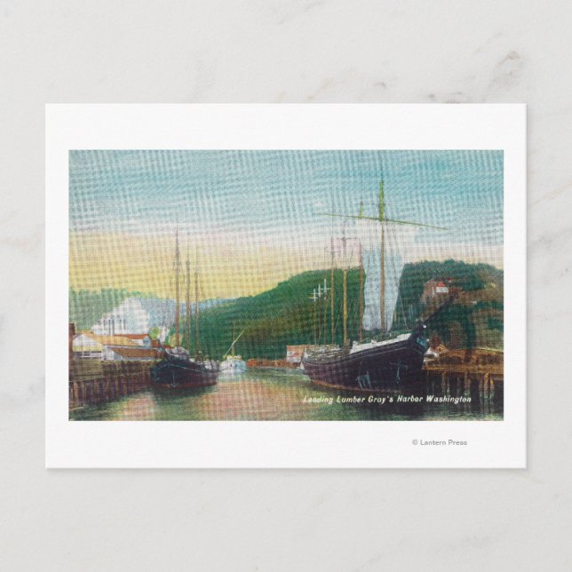 Loading Lumber on Schooners Scene Postcard (Front)