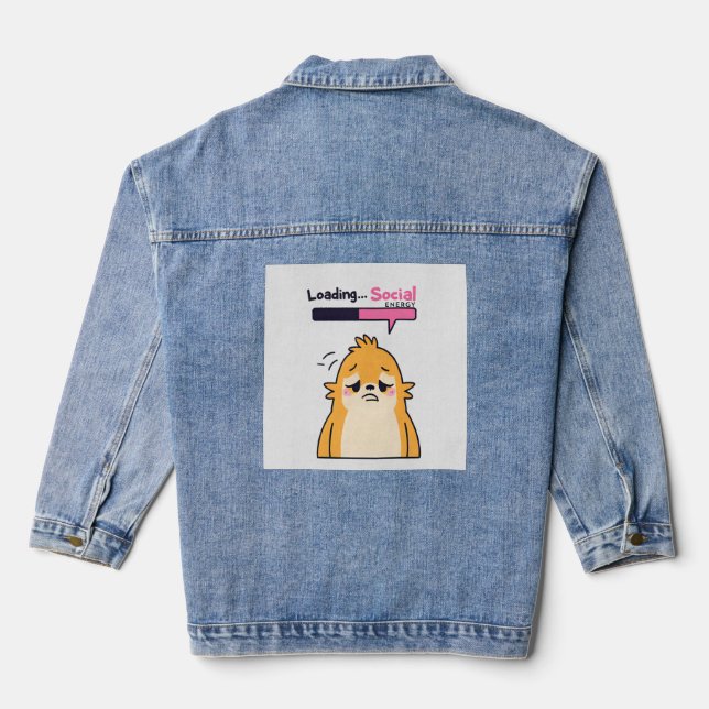 Loading… Social Energy – Cute Tired Doodle Charact Denim Jacket (Back)