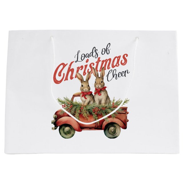 Loads of Christmas Cheer Rabbits in Red Truck Large Gift Bag (Front)