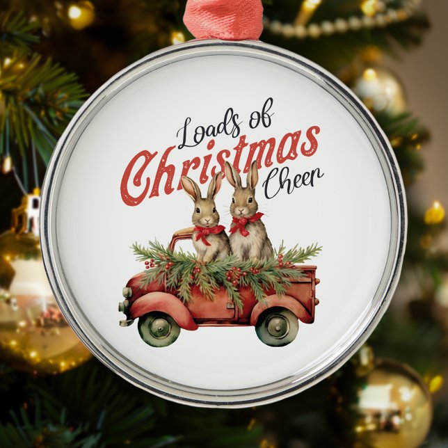 Loads of Christmas Cheer Rabbits in Red Truck Metal Tree Decoration (Creator Uploaded)