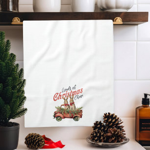 Loads of Christmas Cheer Rabbits in Red Truck Tea Towel