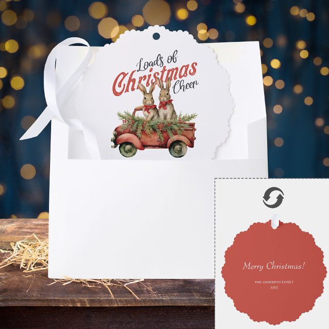 Loads of Christmas Cheer Rabbits in Red Truck Tree Decoration Card (Creator Uploaded)