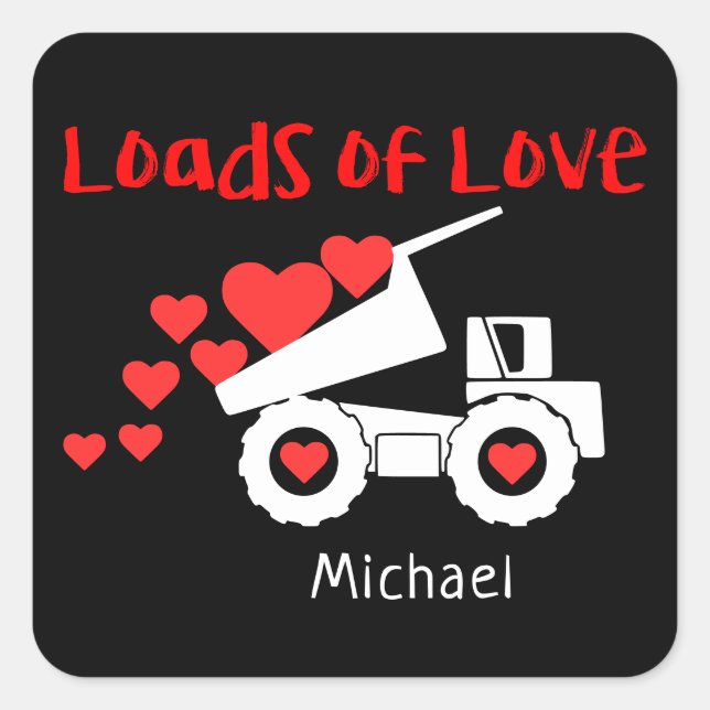Loads Of Love Cute Truck Love Hearts Personalised Square Sticker (Front)