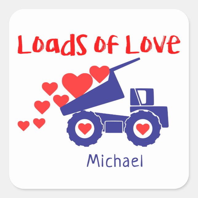 Loads Of Love Cute Truck Love Hearts Personalised Square Sticker (Front)