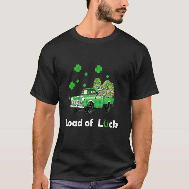 Loads Of Luck Plaid Truck Gnome Shamrock St Patric T-Shirt (Front)