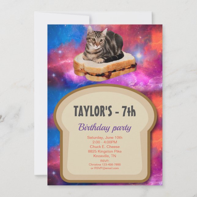 Loaf  Bread Cat in Space Invitation (Front)