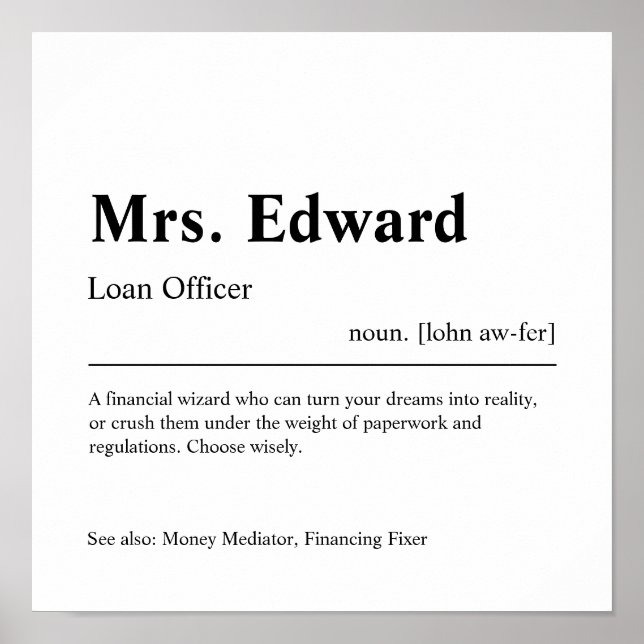 Loan Officer Personalised Gift Poster (Front)