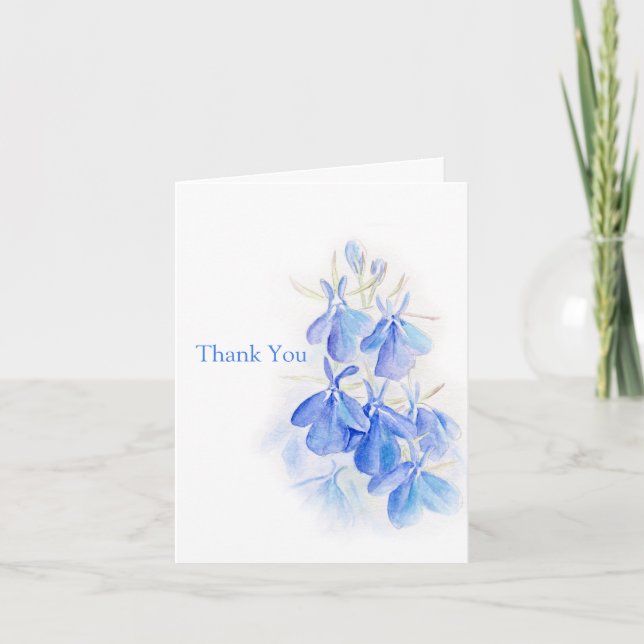 Lobelia art blue flower wedding thank you card (Front)