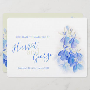 Lobelia blue floral green back wedding invitations