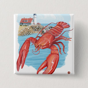 Lobster and Portland Lighthouse Scene 15 Cm Square Badge
