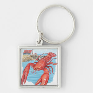 Lobster and Portland Lighthouse Scene Key Ring