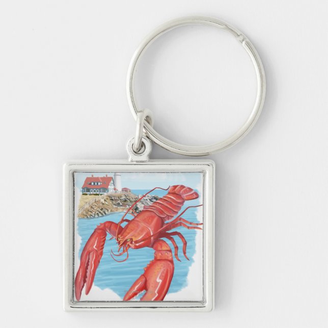 Lobster and Portland Lighthouse Scene Key Ring (Front)