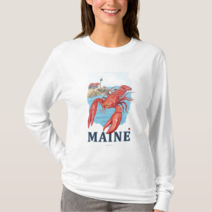 Lobster and Portland Lighthouse Scene T-Shirt