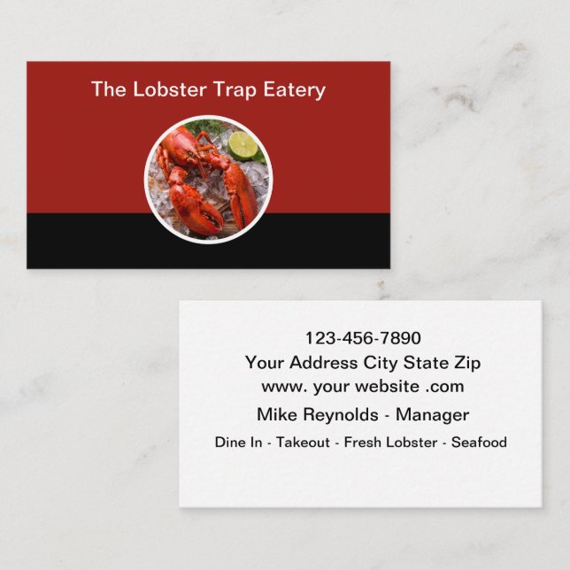 Lobster And Seafood Restaurant Theme Business Card (Front/Back)