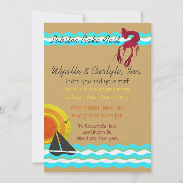 Lobster Bake Beach Party Invitation (Front)