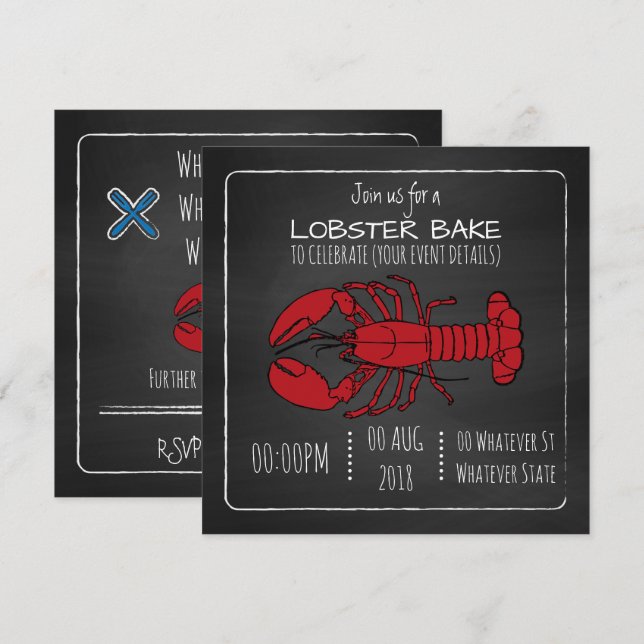 Lobster Bake/Boil Chalkboard customised invitation (Front/Back)