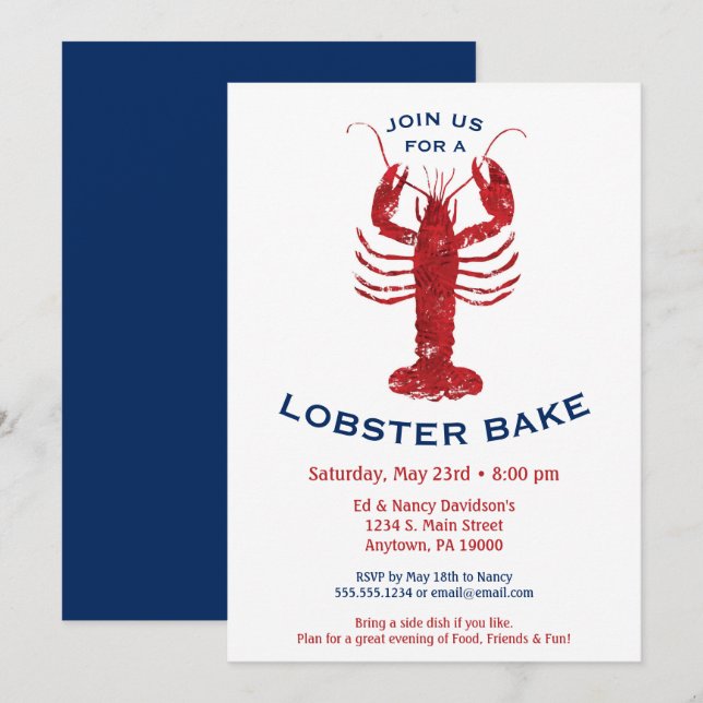 Lobster Bake Boil Invitation Seafood Dinner (Front/Back)