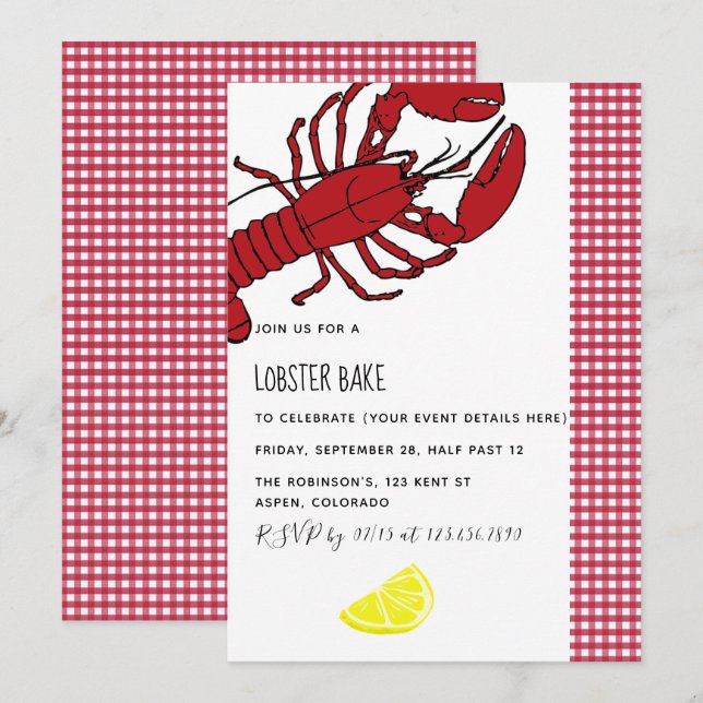 Lobster Bake/Boil Party customised invitation (Front/Back)