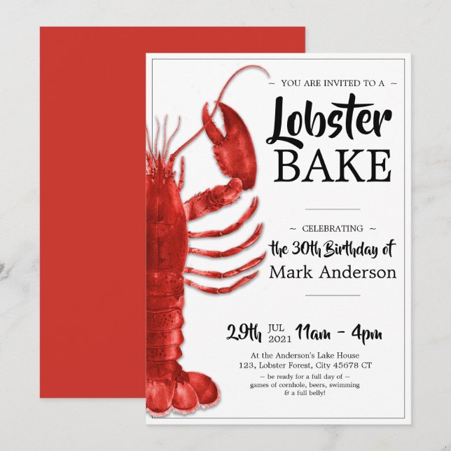 Lobster Bake Themed 30th Birthday Celebration Invitation (Front/Back)