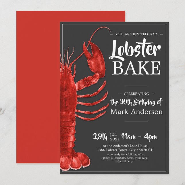 Lobster Bake Themed 30th Birthday Celebration Invitation (Front/Back)