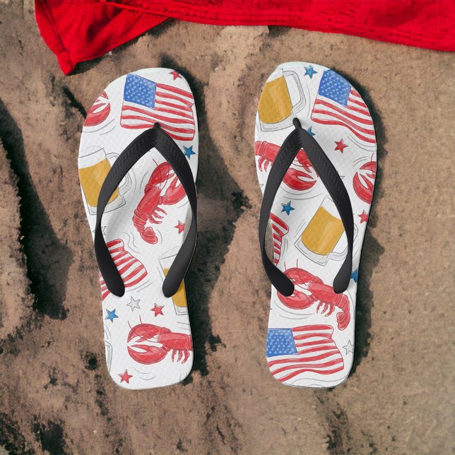 Lobster Beer Flag Star Flip Flops (Creator Uploaded)