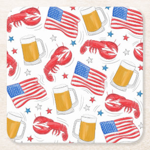 Lobster Beer Flag Star Square Paper Coaster