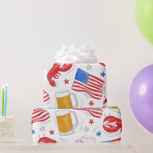 Lobster Beer Flag Star Wrapping Paper