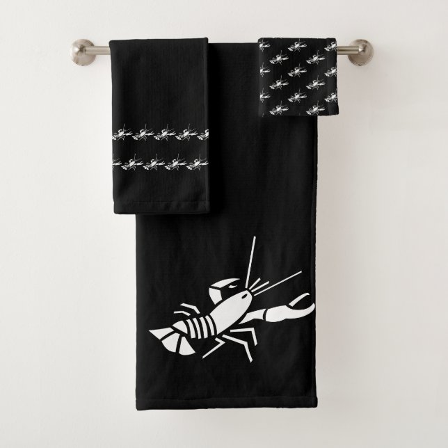 Lobster Black and white coastal deco Bath Towel Set (Insitu)
