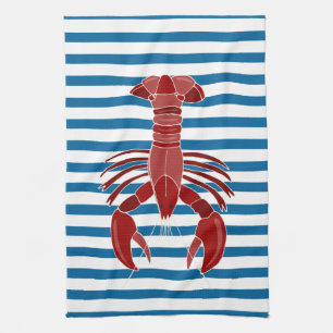 Lobster Blue and White Stripe Kitchen Towel