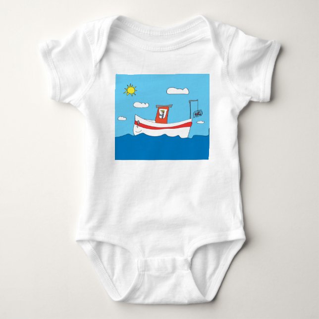 Lobster boat baby bodysuit (Front)