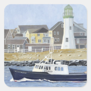 Lobster Boat Scituate Harbour Square Sticker