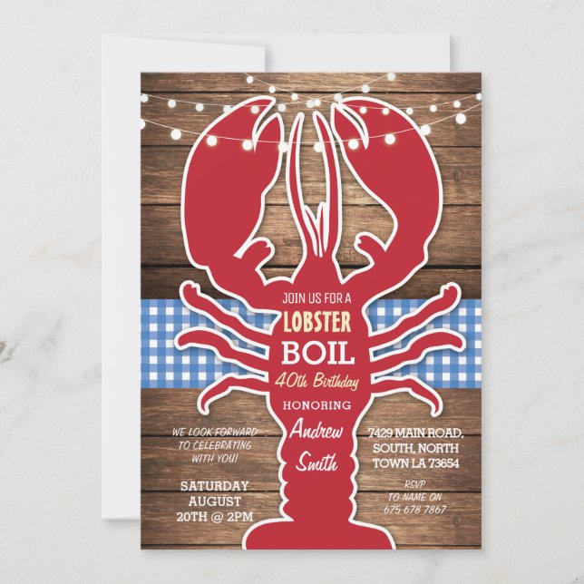 Lobster Boil BBQ Any Age Birthday Party Shellfish Invitation (Front)