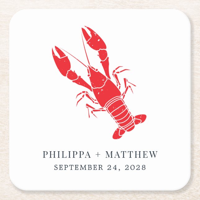 Lobster Boil Beach Coastal Wedding Square Paper Coaster (Front)