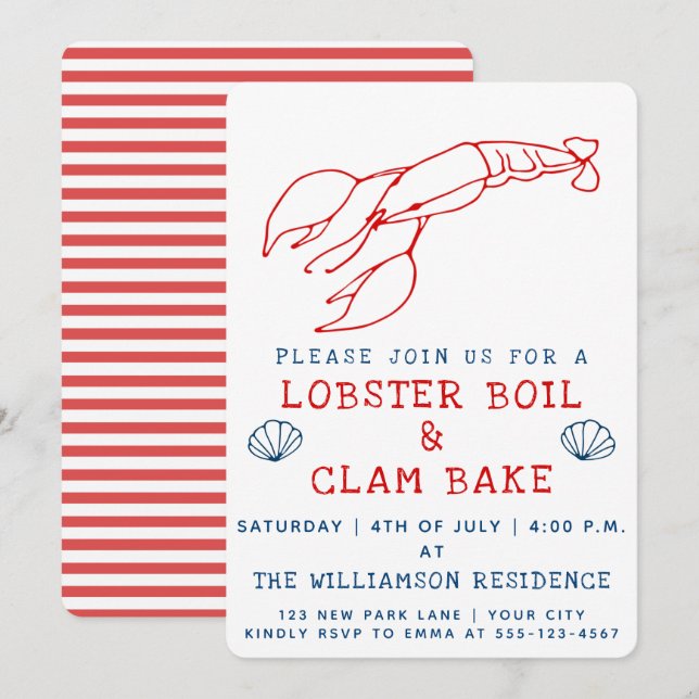 Lobster Boil & Clam Bake | Summer Party Invitation (Front/Back)