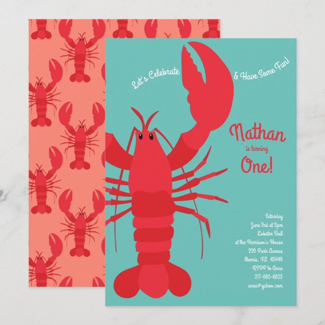 Lobster Boil Kids 1st Birthday Party Seafood Invitation (Front/Back)