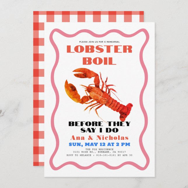 Lobster Boil Retro Rehearsal Dinner Invitation (Front/Back)