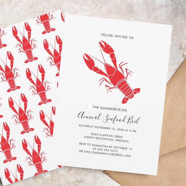 Lobster Boil Seafood Cookout Party Invitation (Family Annual Summer Seafood Boil Party Invitation)