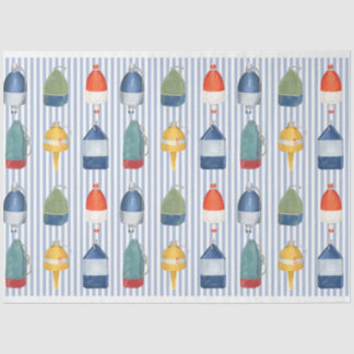 Lobster buoys on blue stripe decoupage paper