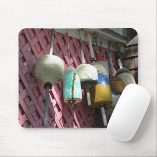 Lobster Buoys on Pink Lattice - Martha's Vineyard Mouse Mat