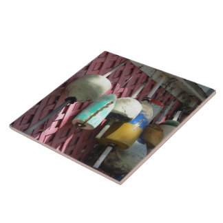 Lobster Buoys on Pink Lattice - Martha's Vineyard Tile