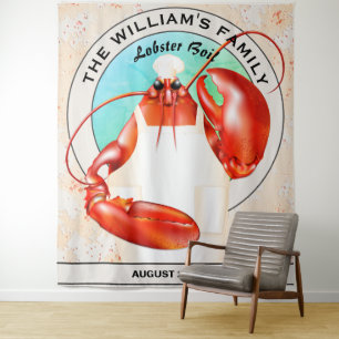 Lobster Chef Seafood Event Backdrop Tapestry