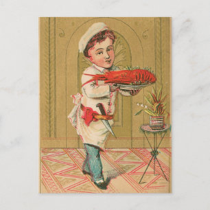 Lobster Chef Vintage Food Ad Art Postcard