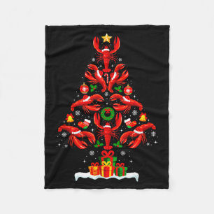 Lobster Christmas Tree Lights Santa Hat Funny Xmas Fleece Blanket