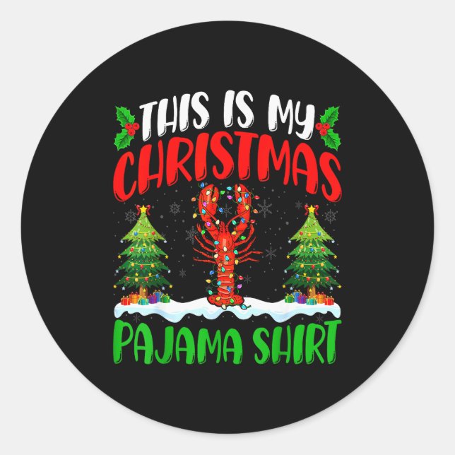 Lobster Christmas Tree Pajama Shirt Lobster Xmas L Classic Round Sticker (Front)