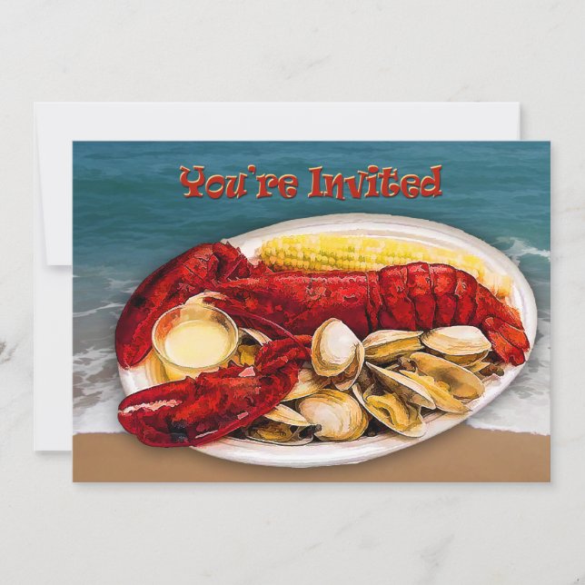 Lobster & Clams Ocean Shoreline You're Invited Invitation (Front)