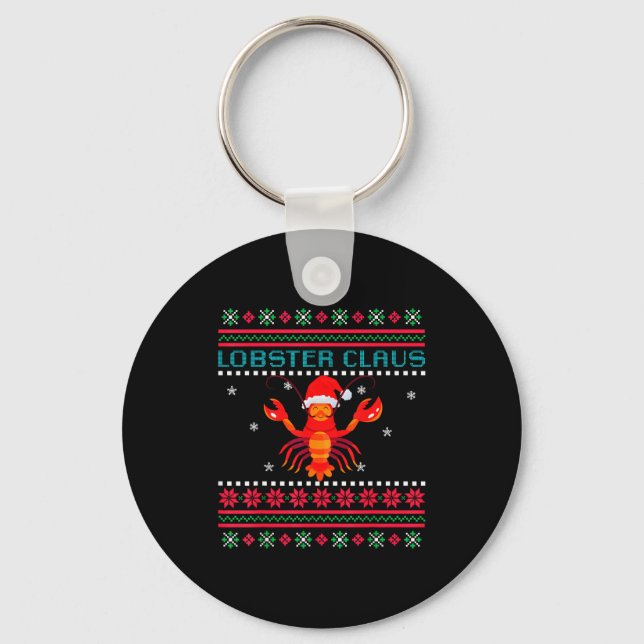 Lobster Claus Ugly Sweater For Lobster Lovers On C Key Ring (Front)
